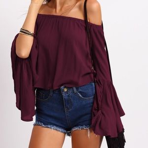 Charlotte Russe - Maroon Off the Shoulder Top